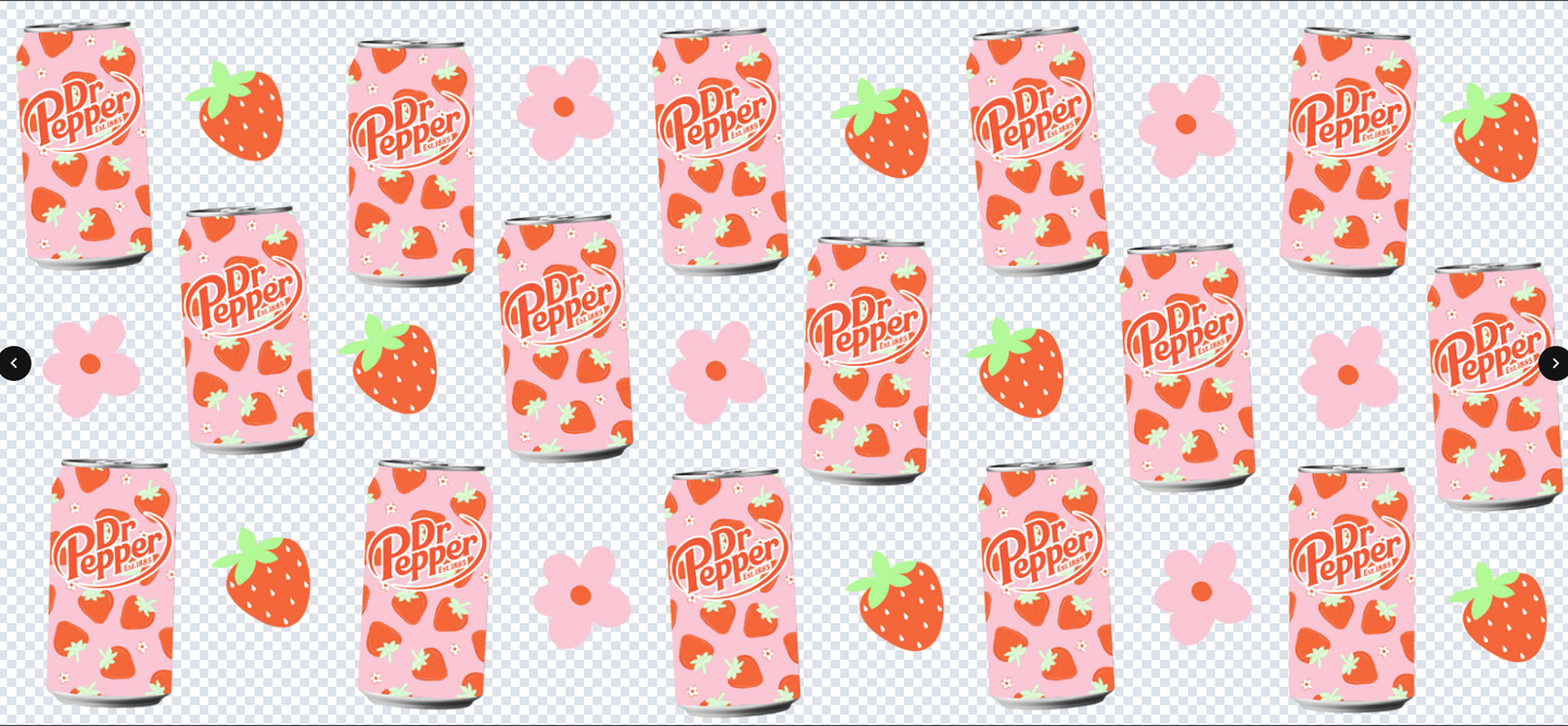 DR PEPPER WITH STRAWBERRIES AND PINK FLOWER
