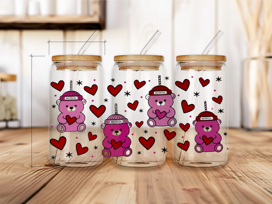 Pink Bearista cup uv dtf physical product