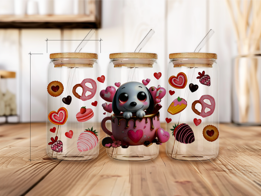 Snoopy in mug with hearts uv dtf physical product