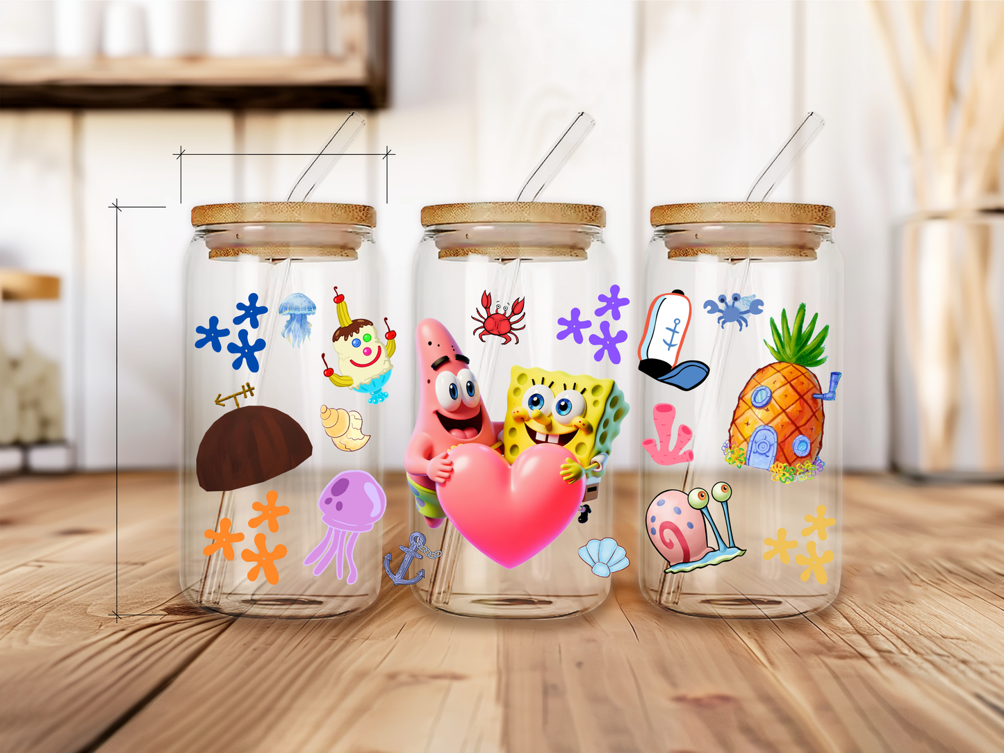 Sponge bob and Patric heart uv dtf physical product