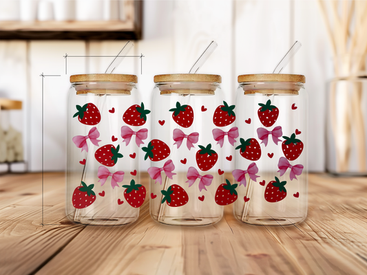 Strawberries with pink bow and hearts
